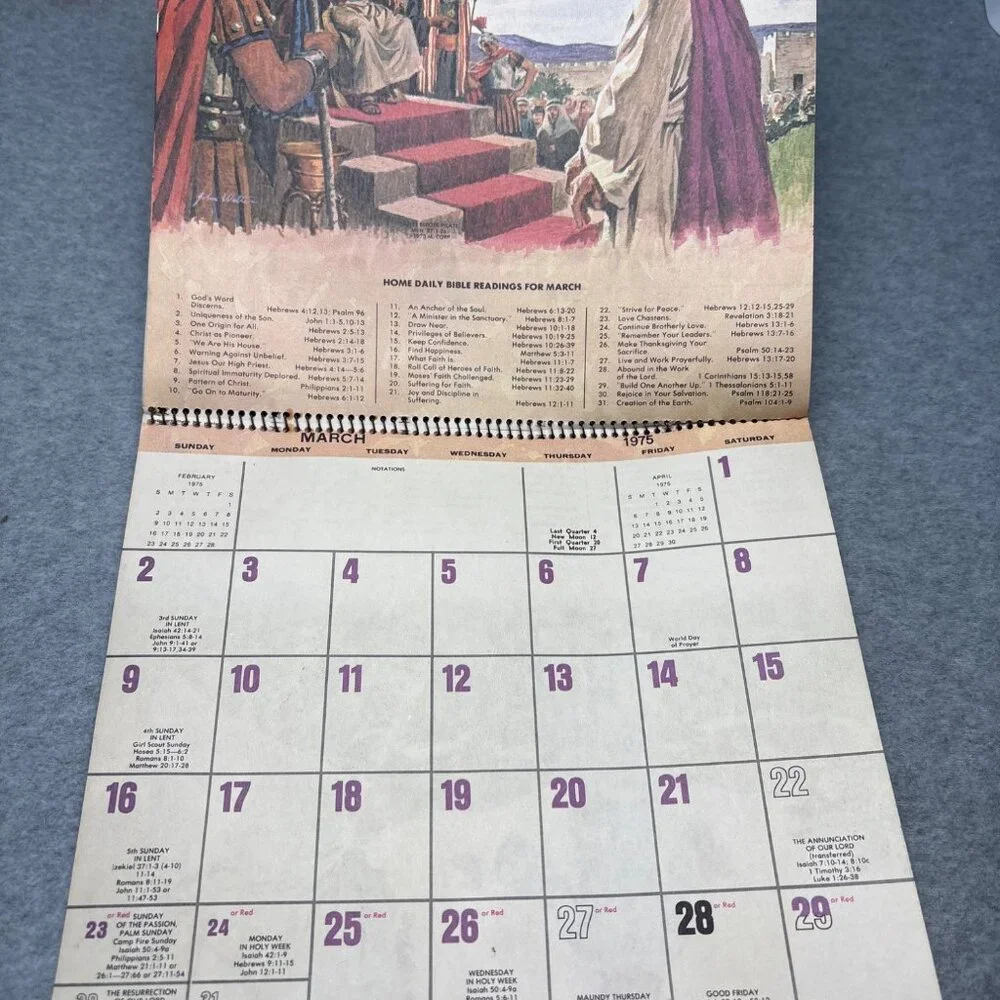 Vintage 1975 Church Year Calendar with Biblical Illustrations